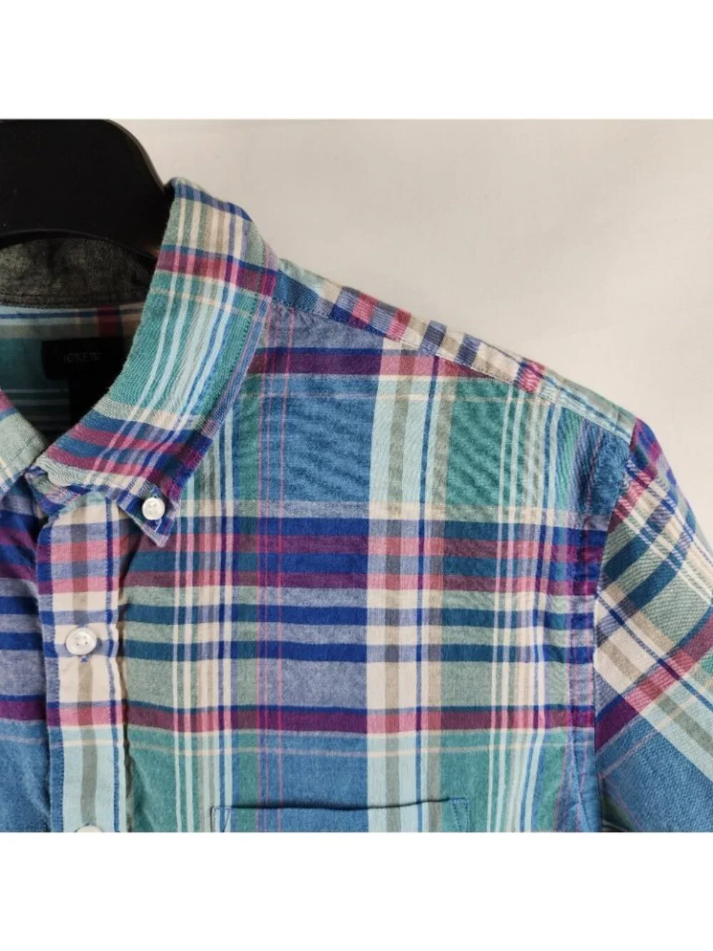 J Crew Shirt Mens Large Multi Madras Pattern Button Down Collar S/S Button Up